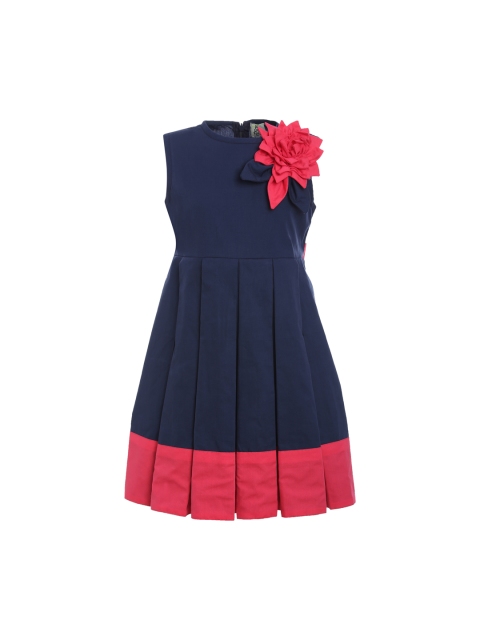 

A Little Fable Girls Navy Blue Colourblocked Fit and Flare Dress