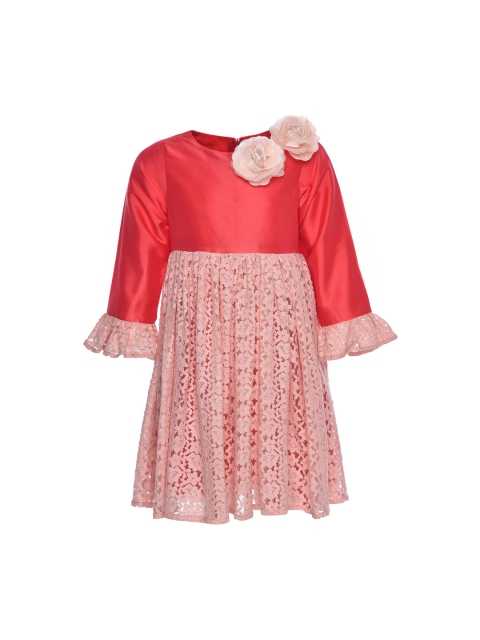 

A Little Fable Girls Pink Self Design Fit and Flare Dress
