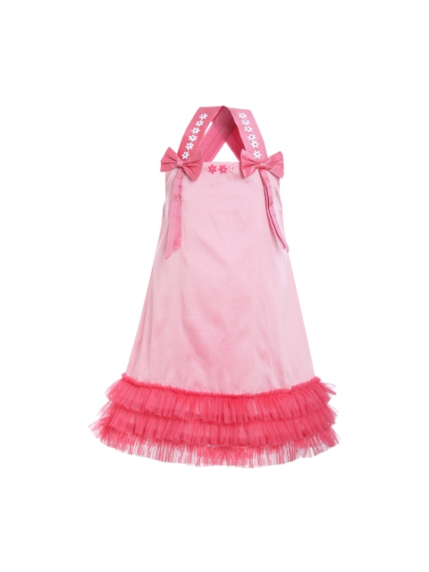 

A Little Fable Girls Pink Colourblocked Embellished Layered A-Line Dress