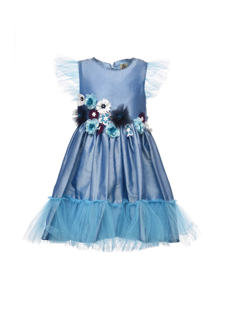 

A Little Fable Girls Blue Embellished Shortcake Fit and Flare Dress