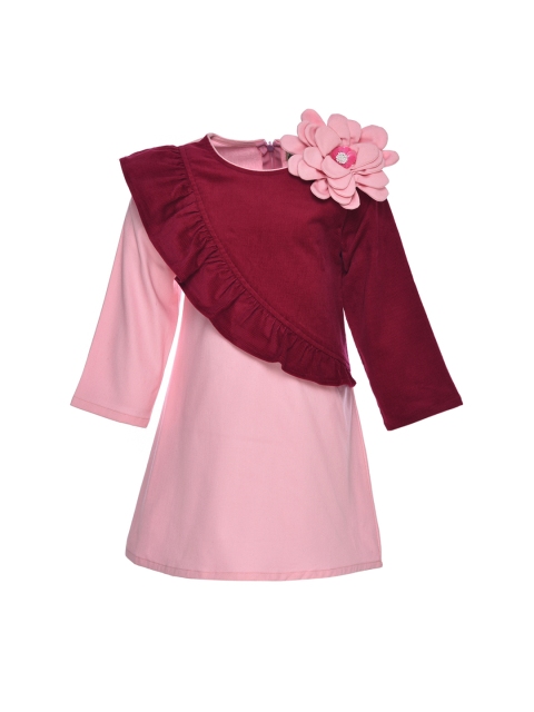 

A Little Fable Girls Pink Colourblocked A-Line Dress