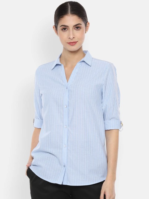 

Van Heusen Woman Blue & White Regular Fit Striped Semiformal Shirt