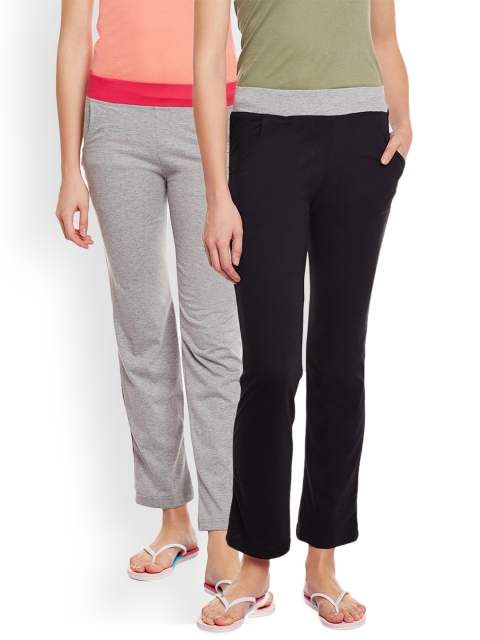 

VIMAL JONNEY Women Pack of 2 Solid Slim Fit Lounge Pants, Grey melange