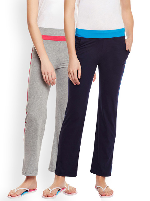 

VIMAL JONNEY Women Pack of 2 Solid Slim Fit Lounge Pants, Grey melange