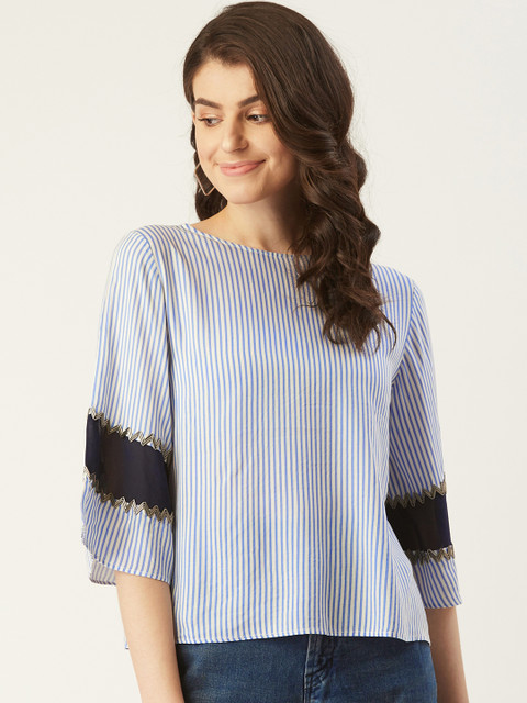 

LABEL REGALIA Women Blue & White Striped Top