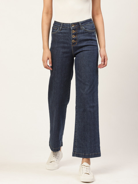 

Xpose Women Navy Blue Wide Leg High-Rise Clean Look Stretchable Jeans