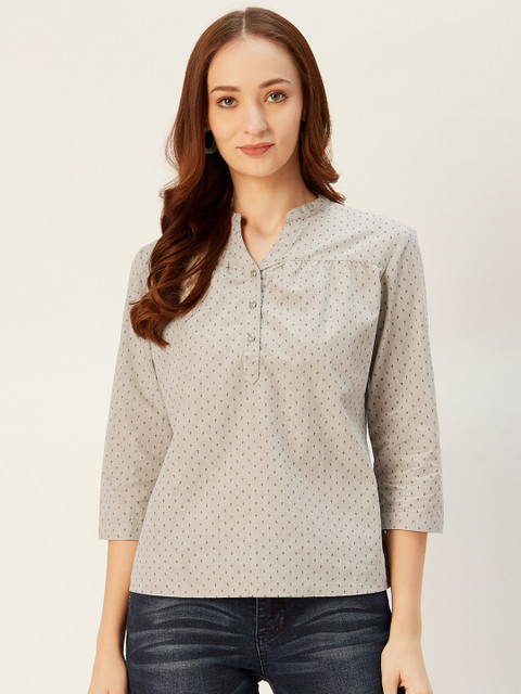 

Xpose Women Taupe & Navy Printed Top