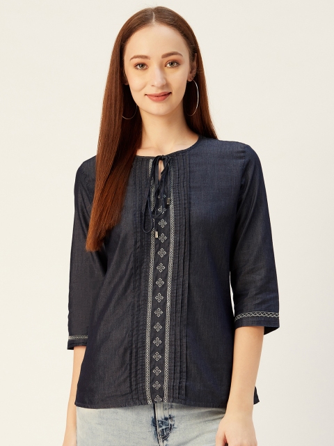 

Xpose Women Navy Blue Denim Solid Top