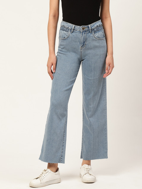 

Xpose Women Blue Wide Leg High-Rise Clean Look Cropped Stretchable Jeans