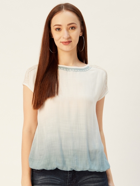 

Xpose Women White & Blue Ombre Dyed Blouson Top