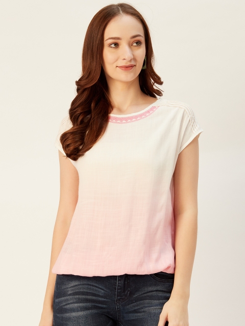 

Xpose Women White & Pink Ombre Dyed Blouson Top