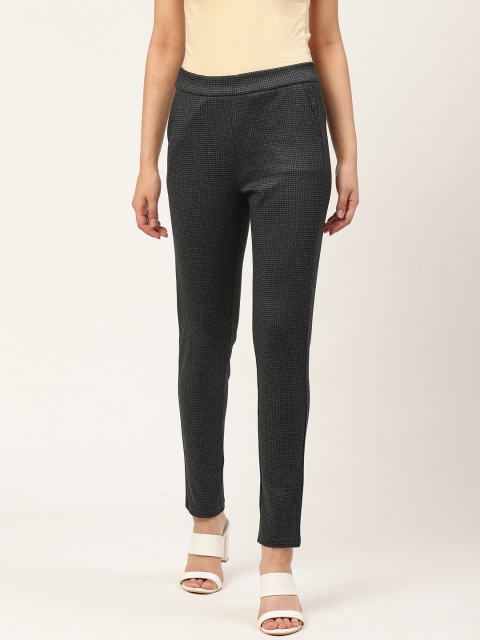 

Xpose Women Navy Blue & Charcoal Grey Skinny Fit High Rise Checked Treggings