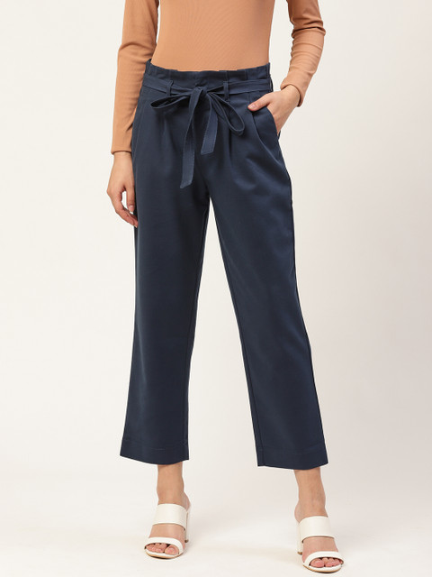 

Xpose Women Navy Blue Straight Fit Solid Parallel Trousers