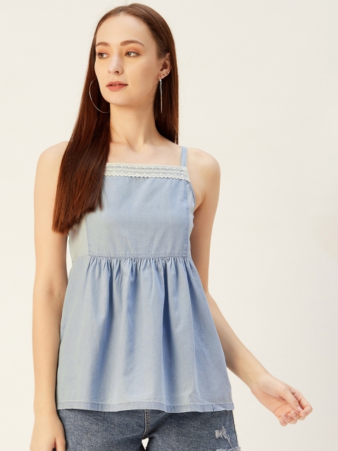 

Xpose Women Blue Solid Denim A-Line Top