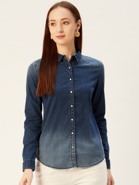 

Xpose Women Navy Blue Regular Fit Faded Casual Shirt