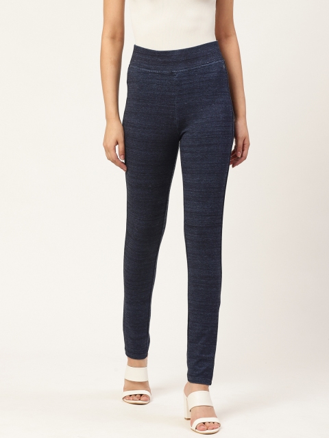 

Xpose Women Navy Blue Striped High-Rise Slim Fit Treggings