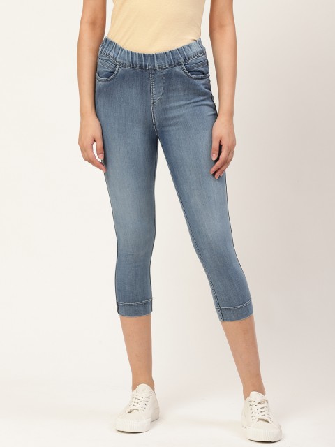 

Xpose Women Blue Washed Skinny Fit Denim Capris
