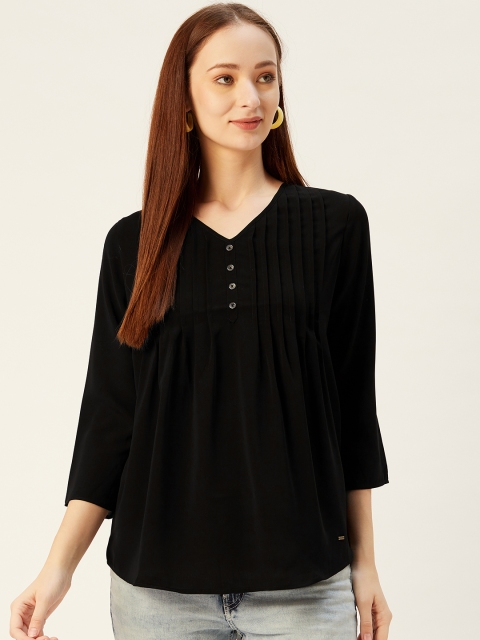 

Xpose Women Black Solid Pin Tucks Top