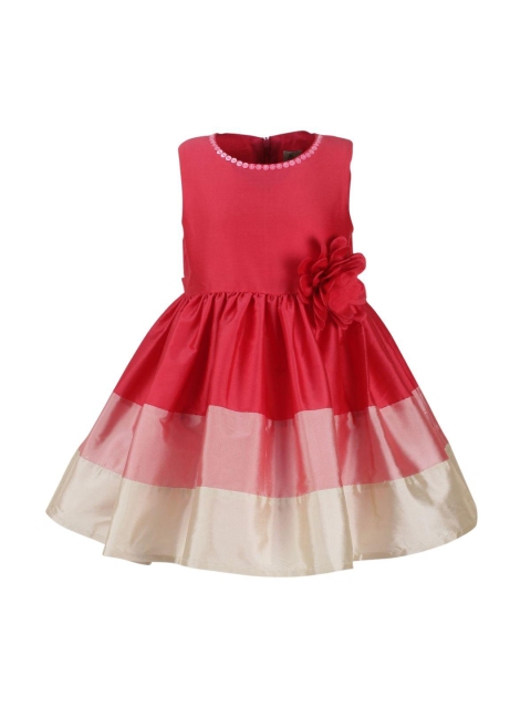 

A Little Fable Girls Pink Colourblocked Fit and Flare Dress