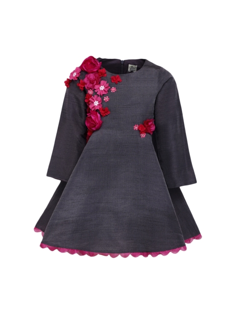 

A Little Fable Girls Grey & Red Embellished A-Line Dress