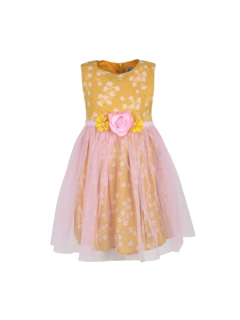

A Little Fable Girls Mustard Yellow & Pink Printed Fit and Flare Dress