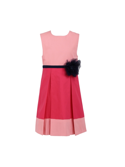 

A Little Fable Girls Pink Colourblocked Fit and Flare Dress