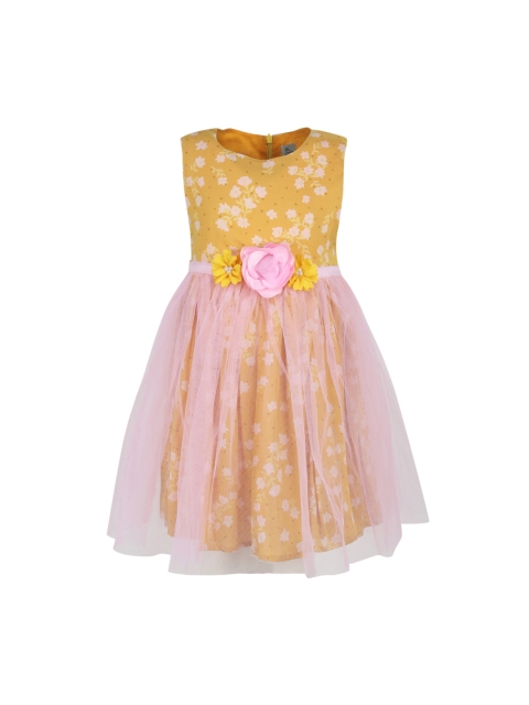 

A Little Fable Girls Mustard Yellow & White Printed Fit and Flare Dress