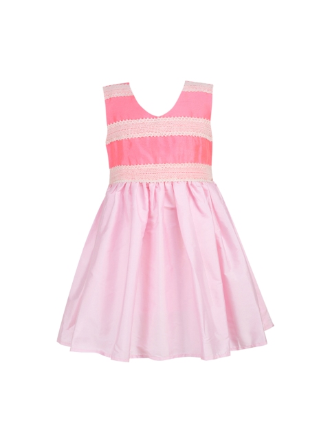 

A Little Fable Girls Pink Colourblocked Oasis Fit and Flare Dress