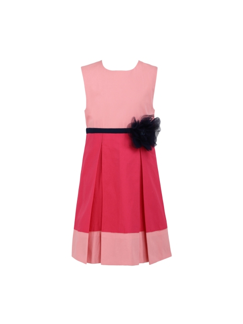 

A Little Fable Girls Pink & Red Colourblocked Fit and Flare Dress