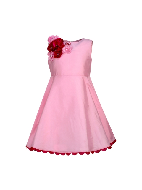 

A Little Fable Girls Rose Pink Fit and Flare Dress With Applique Detail