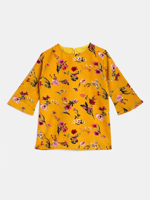 

KIDSCRAFT Girls Yellow Floral Printed Top