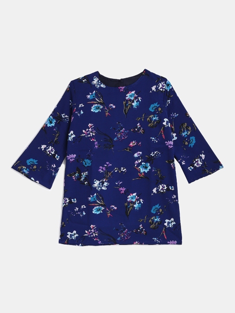 

KIDSCRAFT Girls Navy Blue Floral Printed Top