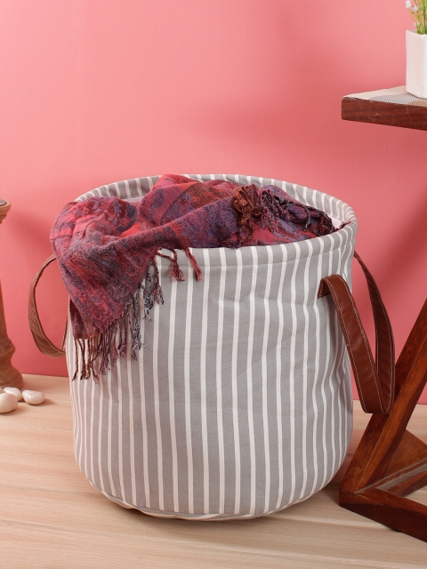 

Rajasthan Decor Grey & White Striped Foldable Laundry Bag