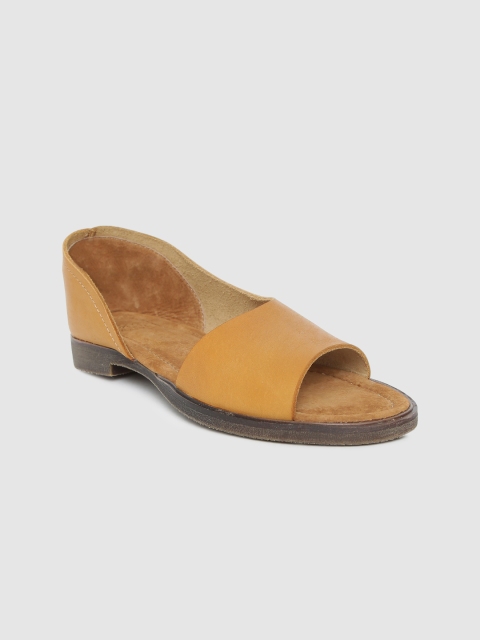 

MERAKI Women Tan Brown Solid Leather Open Toe Flats