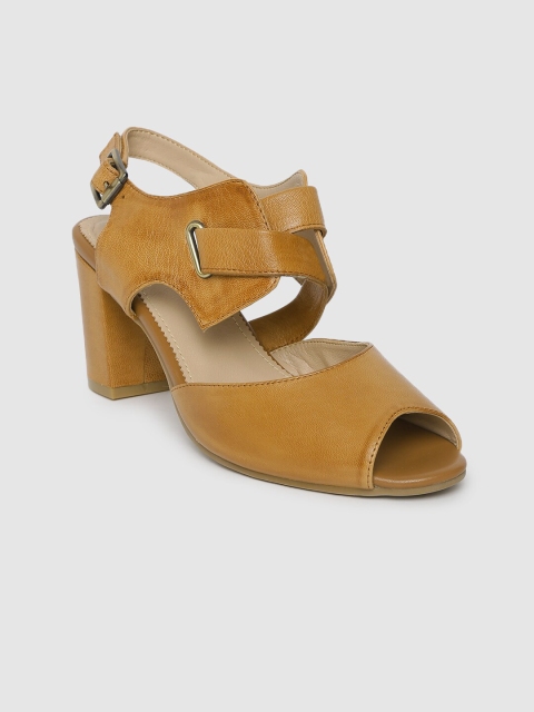 

MERAKI Women Brown Solid Leather Peep Toe Heels