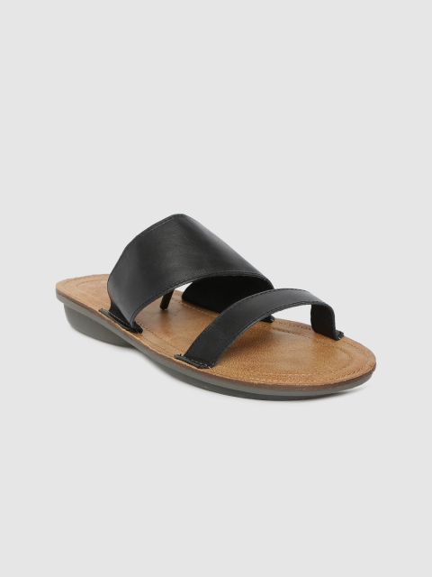 

MERAKI Women Black Solid Leather Open Toe Flats