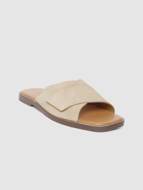 

MERAKI Women Beige Solid Leather Open Toe Flats