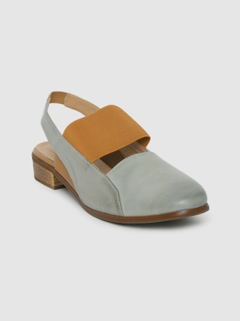 

MERAKI Women Grey & Brown Colourblocked Leather Sling Back Flats
