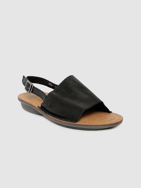 

MERAKI Women Black Solid Leather Open Toe Flats