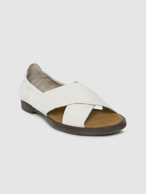 

MERAKI Women White Solid Leather Open Toe Flats