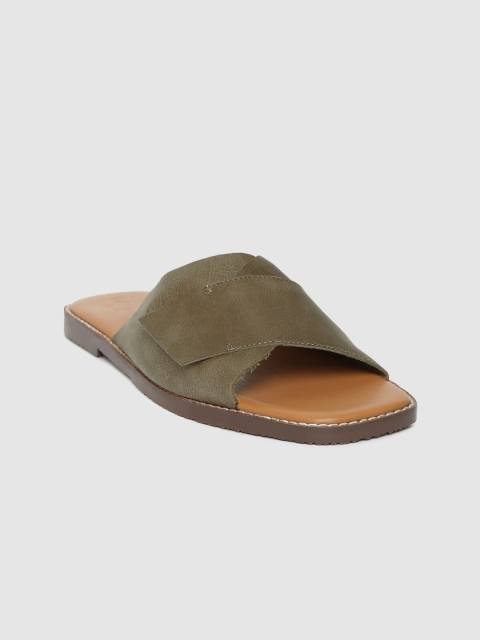 

MERAKI Women Brown Solid Leather Open Toe Flats