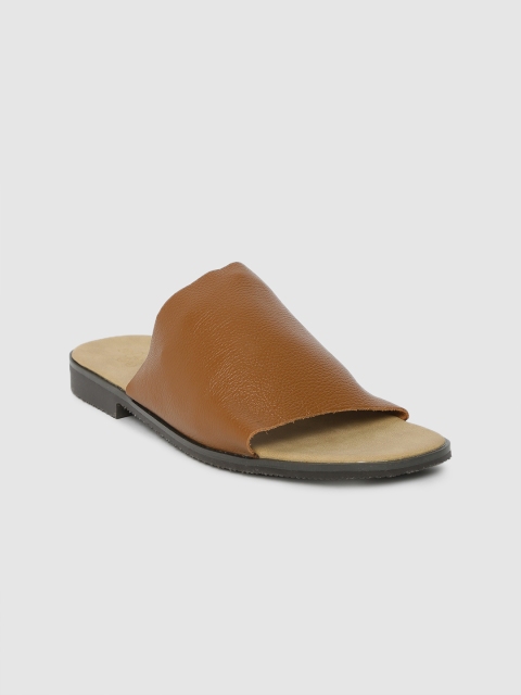 

MERAKI Women Brown Solid Leather Open Toe Flats