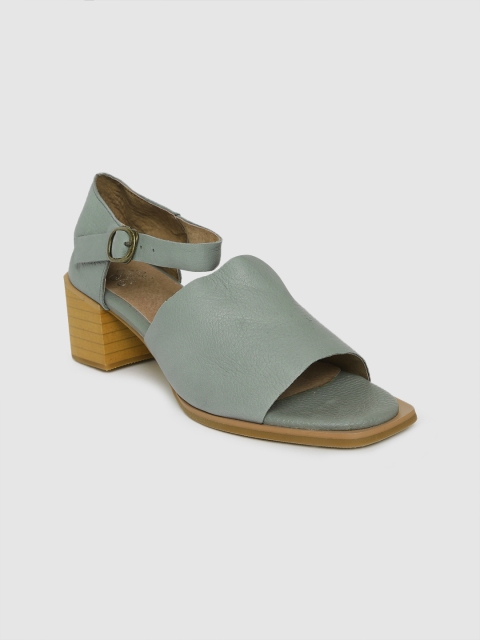 

MERAKI Women Grey Solid Leather Open Toe Heels