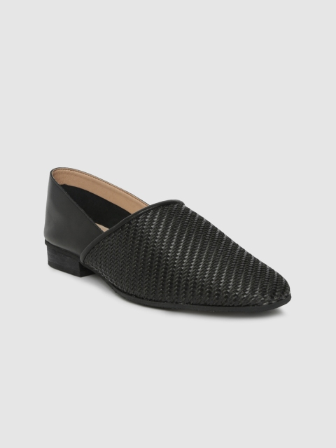 

MERAKI Women Black Textured Leather Slip-On Shoes