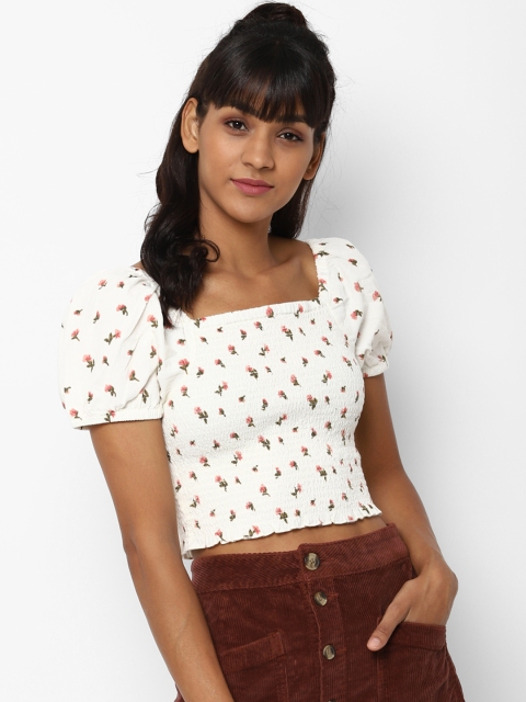 

AMERICAN EAGLE OUTFITTERS Women White Printed Crop Top