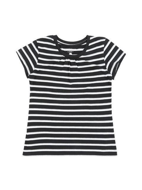 

POPPERS by Pantaloons Girls Black White Striped Round Neck Pure Cotton T-shirt