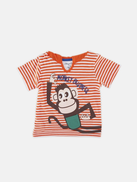 

Chirpie Pie by Pantaloons Boys Orange & White Striped Hooded T-shirt