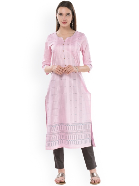 

ETIQUETTE Women Pink Printed Straight Kurta