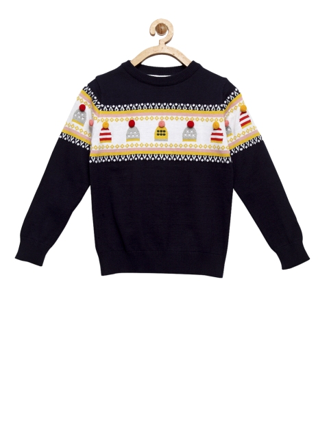 

Cherry Crumble Unisex Kids Navy Blue Self Design Pullover Sweater