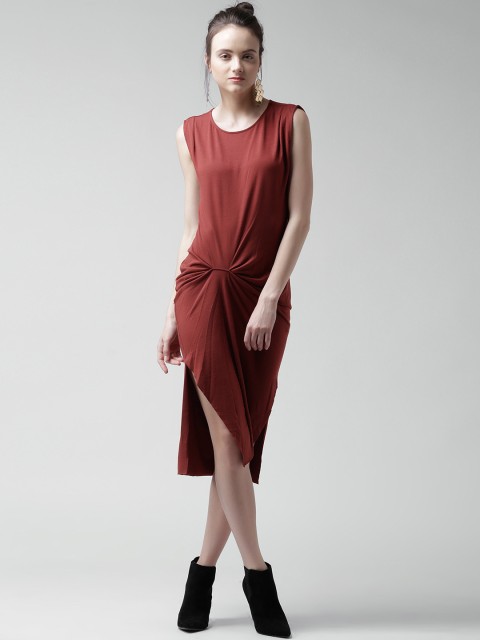 

FOREVER 21 Rust Brown Midi Dress with Pleat Detail